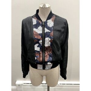 Joe's Jeans Reversible Floral and Sequin Silk Bomber Jacket Size M